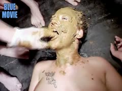 Lady using poop as her skin care soap